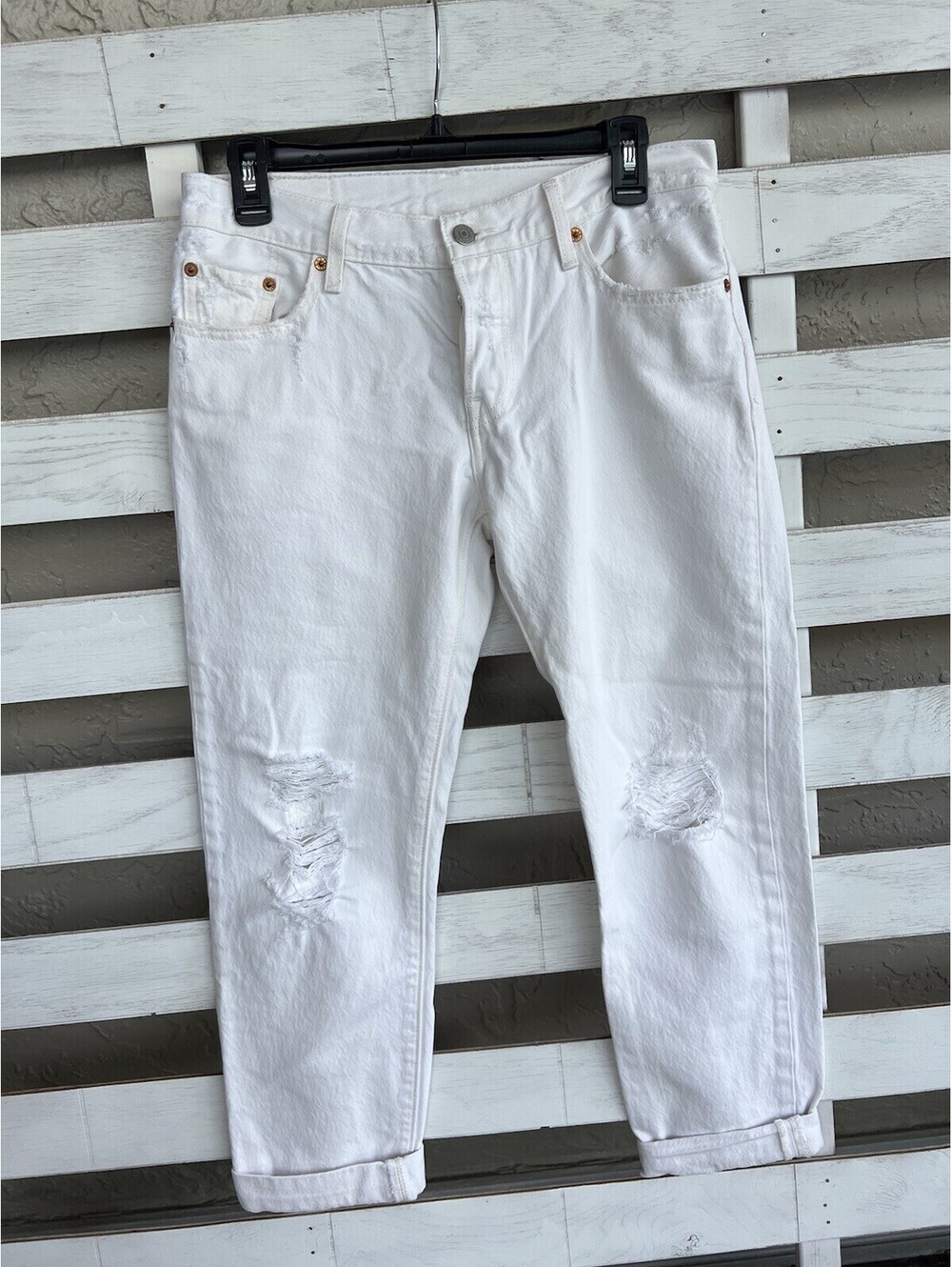 Levis 501CT Custom Taper Button Fly Jeans Womens 30X26 White Distressed *read**